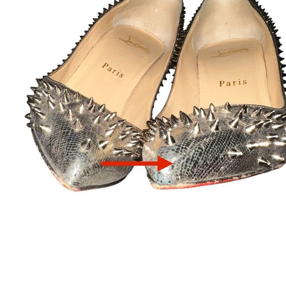 Christian Louboutin Escarpic Gold Spiked Studded Pumps Heels Red Bottoms 37.5 - Picture 8 of 8